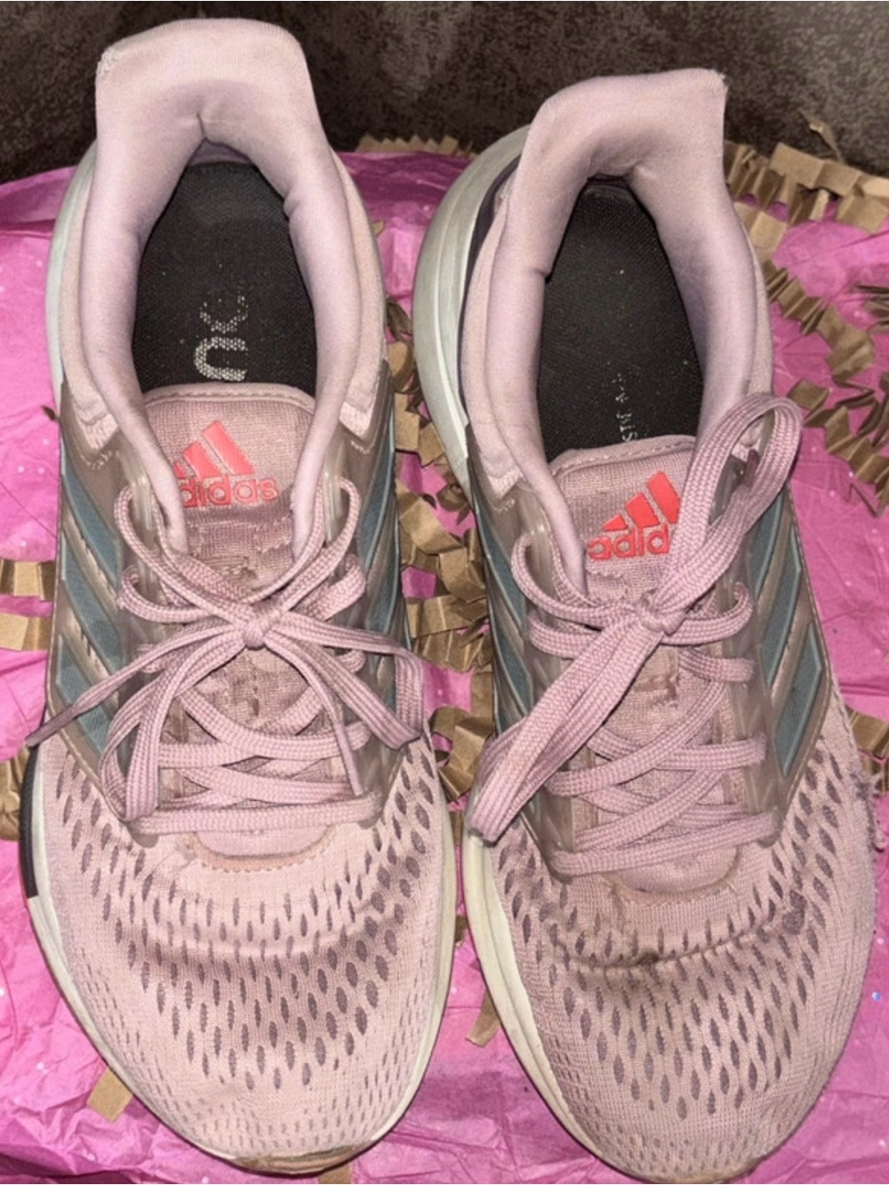 adidas Pink and Silver Women's Athletic Running Shoes